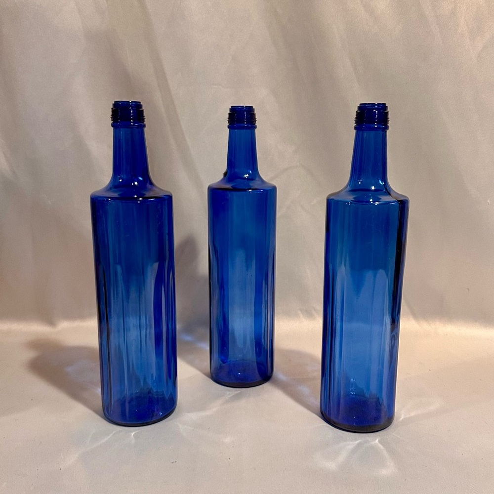Cobalt Blue Glass Bottle Vase - 12"H, Set of 3